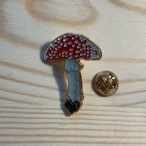 Red & White Mushroom Enamel Pin Badge With Gold-Tone Backing